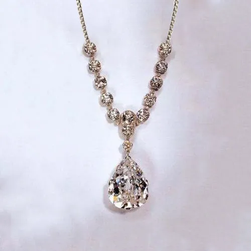 Pear Cut And Round Natural Earth Mined Diamond Necklace Pendant 27 Carats White Gold 14K GB Necklaces Pear Cut And Round Natural Earth Mined Diamond Necklace Pendant 27 Carats White Gold 14K GB Necklaces
