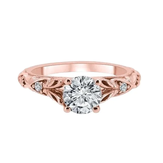 Rings Antique Looking Round Natural Earth Mined Diamond Engagement Ring 260 Carat Rose Gold 14K GB