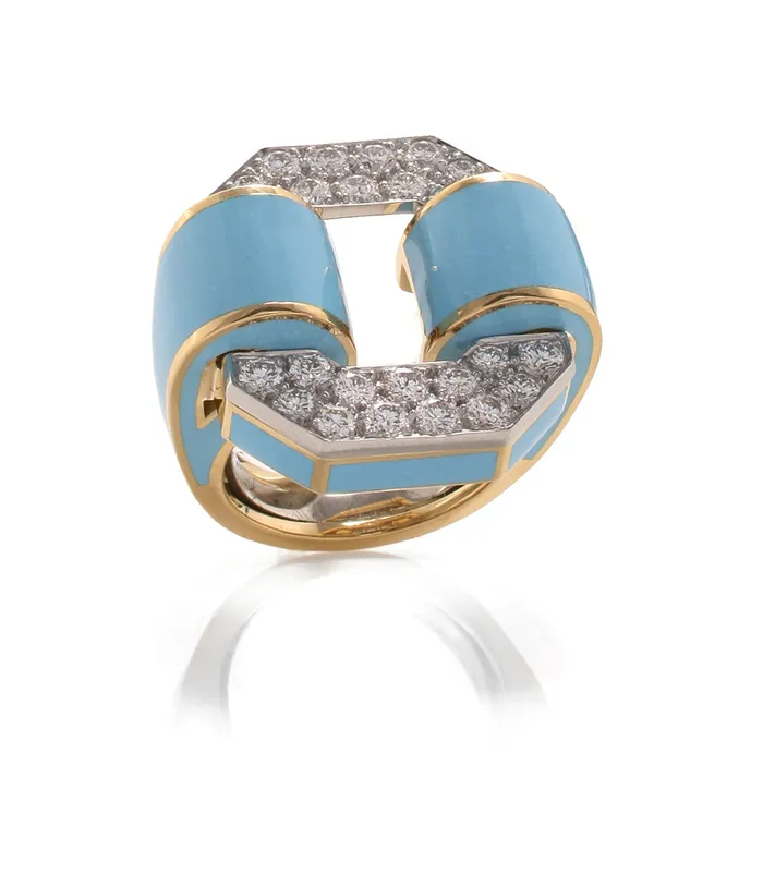 Rings David Webb Small Octagonal Buckle Ring Light Blue Enamel