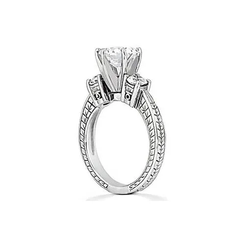 Rings GB 150 Carats Natural Earth Mined Diamond Three Stone Gold Engagement Ring