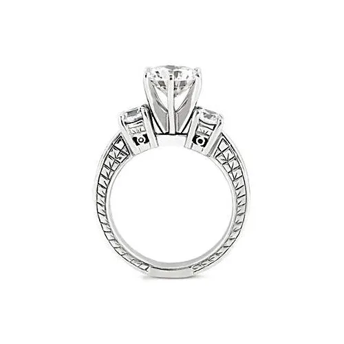 Rings GB 150 Carats Natural Earth Mined Diamond Three Stone Gold Engagement Ring