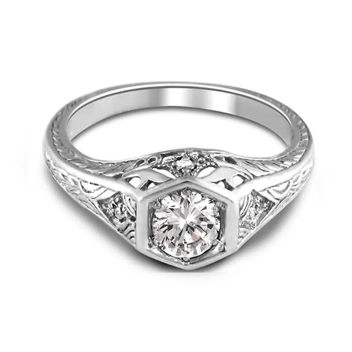 Rings GB 150 Carats Natural Earth Mined Diamonds Antique Look Wedding Ring White Gold 14K Rings GB 150 Carats Natural Earth Mined Diamonds Antique Look Wedding Ring White Gold 14K