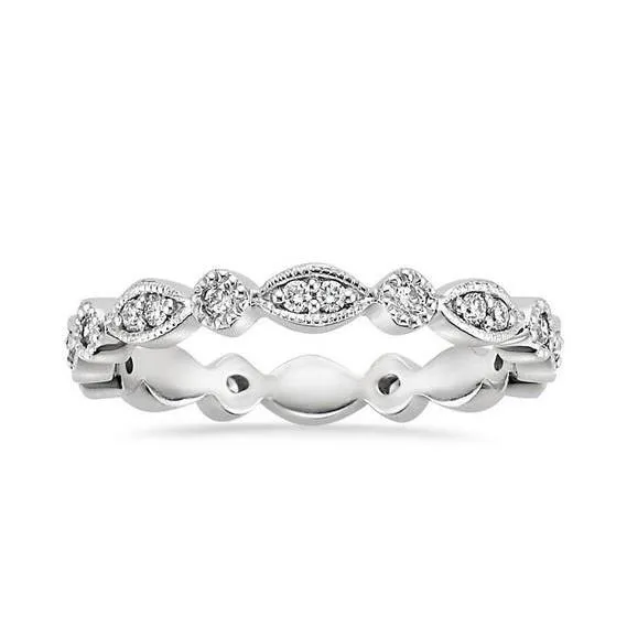 Rings GB 24 Ct Round Cut Natural Earth Mined Diamond Wedding Band 14K White Gold