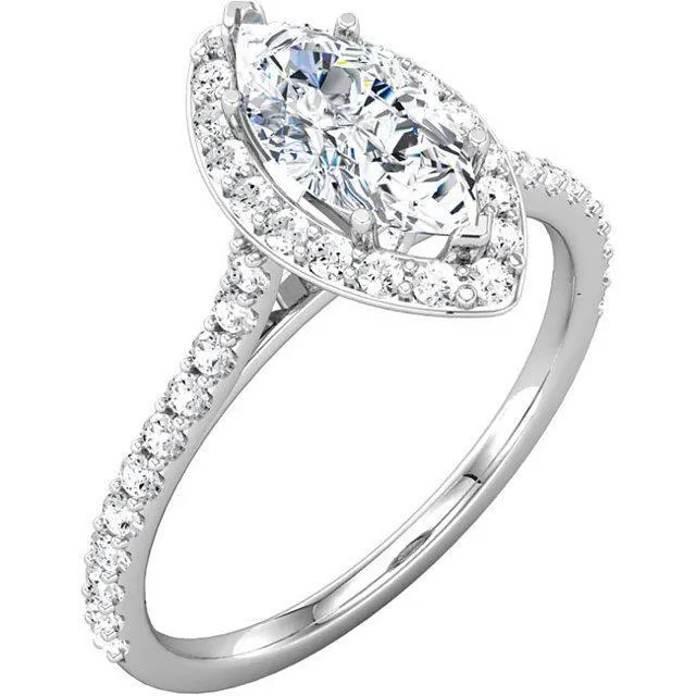 Rings GB 2 Ct Halo Natural Earth Mined Diamond Marquise Round Wedding Ring Rings GB 2 Ct Halo Natural Earth Mined Diamond Marquise Round Wedding Ring