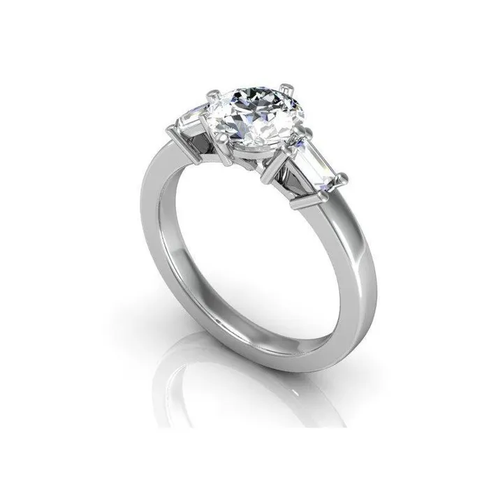 Rings GB 3 Stone Gold Round Baguette Cut 250 Ct Natural Earth Mined Diamond Engagement Ring