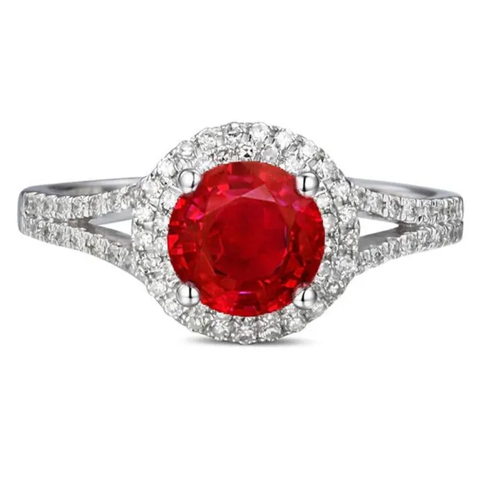 Rings GB 480 Ct Halo Red Ruby With Accents Natural Earth Mined Diamond Wedding Ring White Gold 14K Rings GB 480 Ct Halo Red Ruby With Accents Natural Earth Mined Diamond Wedding Ring White Gold 14K