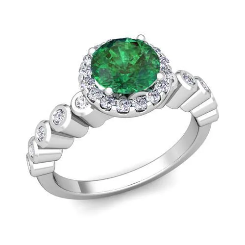 Rings GB 815 Carats Round Cut Green Emerald With Natural Earth Mined Diamonds Wedding Ring 14K WG Rings GB 815 Carats Round Cut Green Emerald With Natural Earth Mined Diamonds Wedding Ring 14K WG