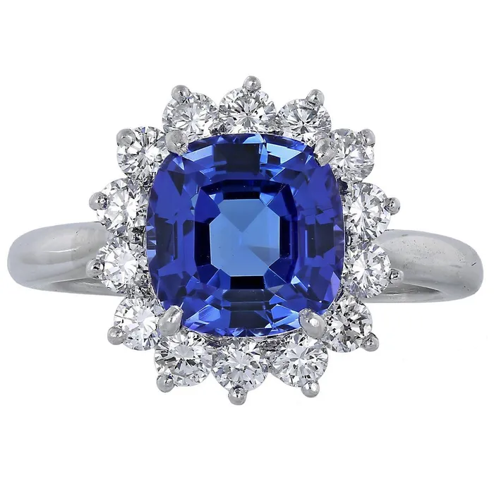 Rings GB Cushion Cut Tanzanite With Natural Earth Mined Diamonds 450 Ct Ring 14K White Gold Rings GB Cushion Cut Tanzanite With Natural Earth Mined Diamonds 450 Ct Ring 14K White Gold