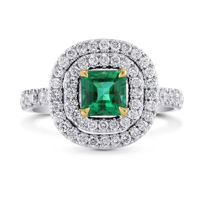 Rings GB Green Emerald Natural Earth Mined Diamond Engagement Ring Two Tone 370 Carats