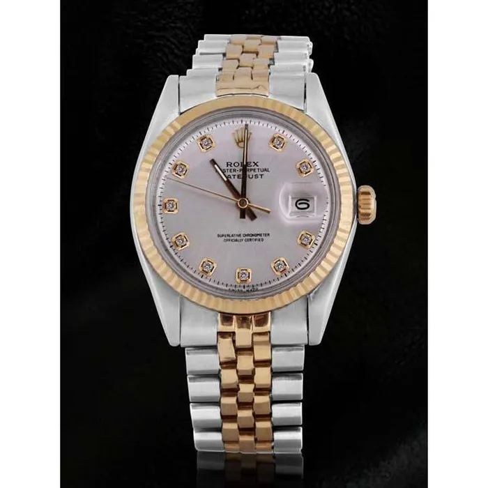 Rings GB Rolex Datejust Gray Diamond Dial Fluted Bezel Men Watch Two Tone