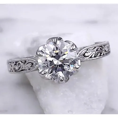 Rings GB Solitaire Natural Earth Mined Diamond Miligrain Ring 2 Carats Filigree Rings GB Solitaire Natural Earth Mined Diamond Miligrain Ring 2 Carats Filigree