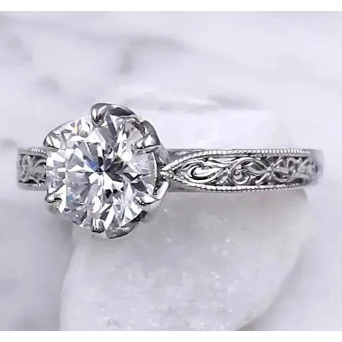 Rings GB Solitaire Natural Earth Mined Diamond Miligrain Ring 2 Carats Filigree Rings GB Solitaire Natural Earth Mined Diamond Miligrain Ring 2 Carats Filigree