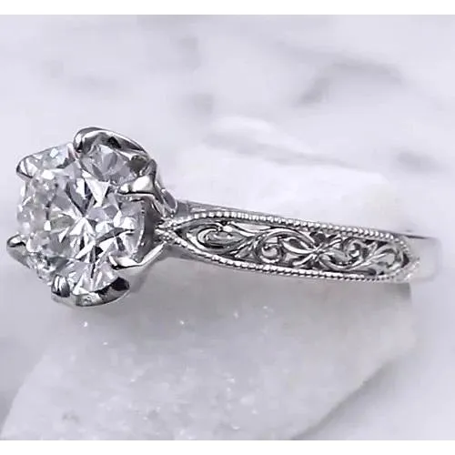 Rings GB Solitaire Natural Earth Mined Diamond Miligrain Ring 2 Carats Filigree Rings GB Solitaire Natural Earth Mined Diamond Miligrain Ring 2 Carats Filigree