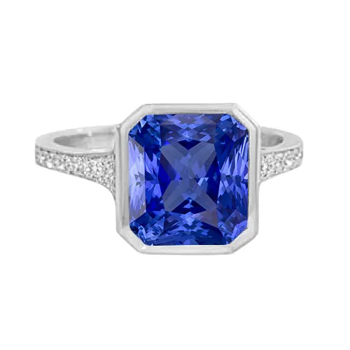 Rings HarryChadEntcom Natural Earth Mined Diamond Gemstone Jewelry Bezel Set Radiant Blue Sapphire Ring 3 Carats Rings HarryChadEntcom Natural Earth Mined Diamond Gemstone Jewelry Bezel Set Radiant Blue Sapphire Ring 3 Carats