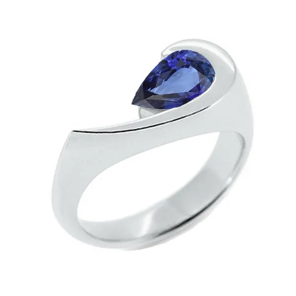 Rings HarryChadEntcom Pear Solitaire Ring Blue Sapphire 1 Carat Half Bezel Set White Gold Rings HarryChadEntcom Pear Solitaire Ring Blue Sapphire 1 Carat Half Bezel Set White Gold