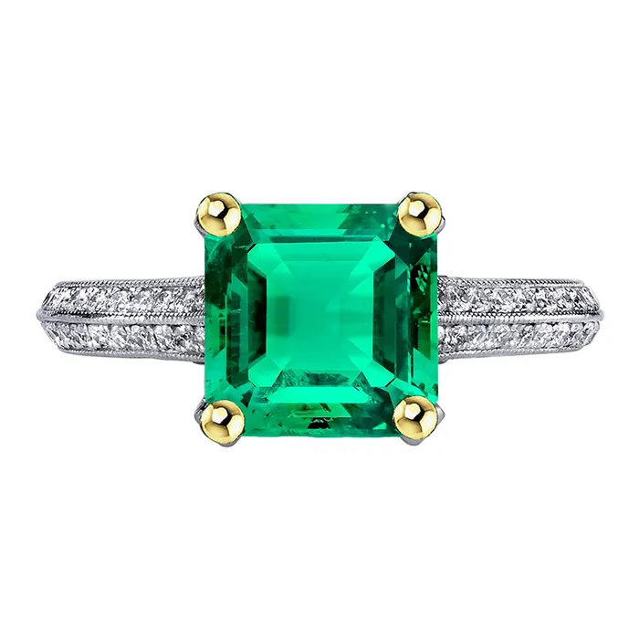 Rings HarryChadEntcom Vintage Style Gemstone Ring Green Emerald Pave Setting Rings HarryChadEntcom Vintage Style Gemstone Ring Green Emerald Pave Setting