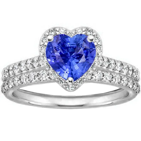 Rings HarryChadEntcom White Gold Halo Wedding Ring Heart Sapphire Double Shank 350 Carats Rings HarryChadEntcom White Gold Halo Wedding Ring Heart Sapphire Double Shank 350 Carats