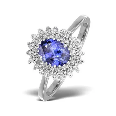 Rings Oval Tanzanite And Round Natural Earth Mined Diamonds 1125 Carats Ring White Gold 14K GB Rings Oval Tanzanite And Round Natural Earth Mined Diamonds 1125 Carats Ring White Gold 14K GB