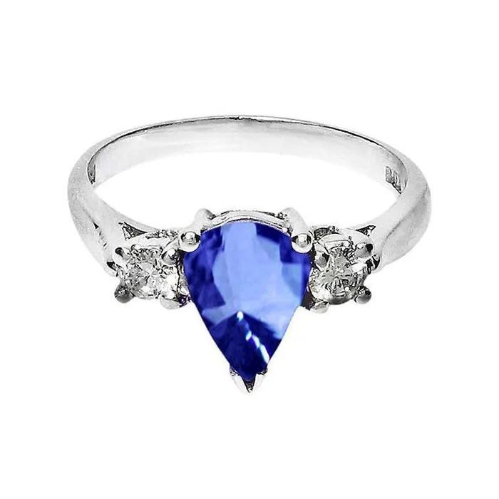 Rings Pear Ceylon Sapphire Natural Earth Mined Diamond White Gold Ring 421 Ct Jewelry GB