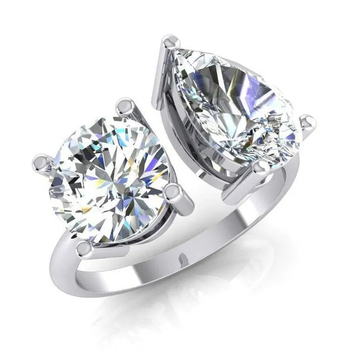 Rings Toi et Moi Two Stone Round Pear Natural Earth Mined Diamond Ring 4 Carats White Gold 14K GB Rings Toi et Moi Two Stone Round Pear Natural Earth Mined Diamond Ring 4 Carats White Gold 14K GB
