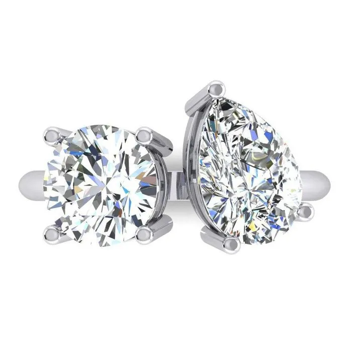 Rings Toi et Moi Two Stone Round Pear Natural Earth Mined Diamond Ring 4 Carats White Gold 14K GB Rings Toi et Moi Two Stone Round Pear Natural Earth Mined Diamond Ring 4 Carats White Gold 14K GB