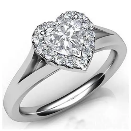 Rings White Gold 14K Heart Cut With Round Halo Natural Earth Mined Diamond Ring 590 Ct GB Rings White Gold 14K Heart Cut With Round Halo Natural Earth Mined Diamond Ring 590 Ct GB