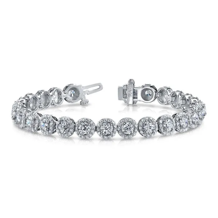 Round Cut Halo Natural Earth Mined Diamonds Bracelet White Gold 14K New 1275 Carats GB Bracelets Round Cut Halo Natural Earth Mined Diamonds Bracelet White Gold 14K New 1275 Carats GB Bracelets