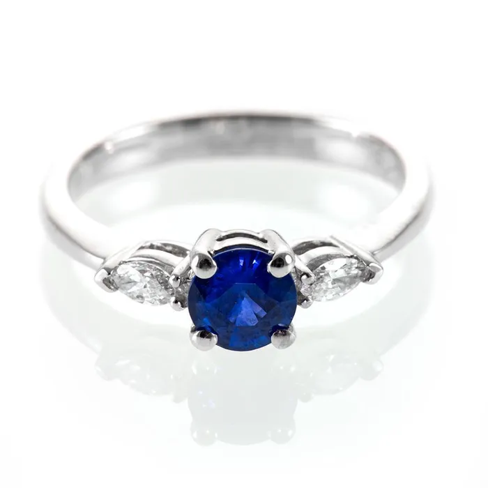 Round Marquise Ceylon Blue Sapphire Natural Earth Mined Diamonds Ring White Gold 250 Ct GB Rings