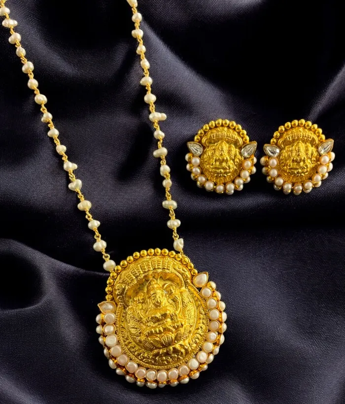 Silversmith Earrings The Abhata Silver Lakshmi Pearl Necklace Earrings