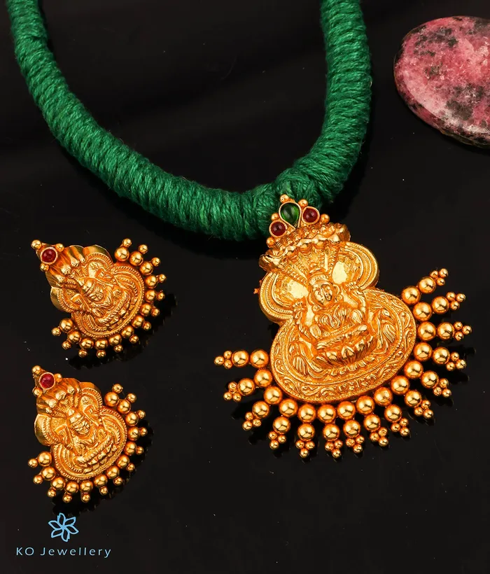 Silversmith Necklaces The DhanLakshmi Silver Thread Necklace Green