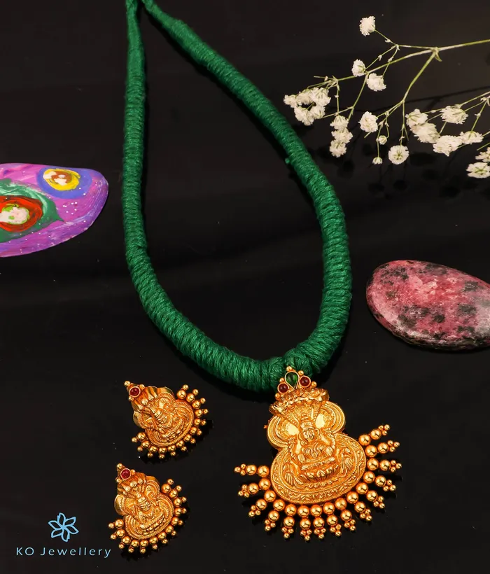 Silversmith Necklaces The DhanLakshmi Silver Thread Necklace Green