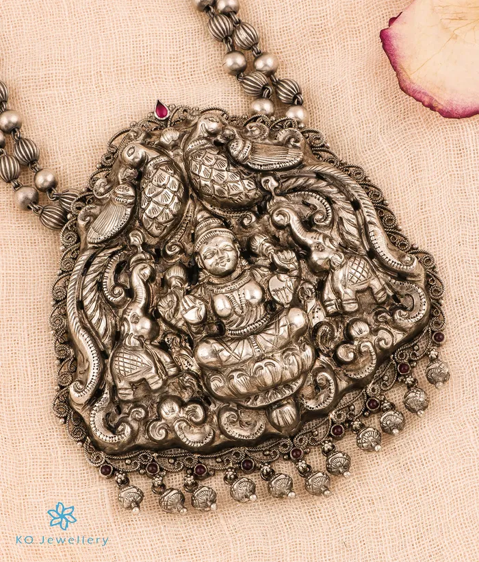 Silversmith Necklaces The Surabhi Lakshmi Silver Nakkasi Beads Necklace