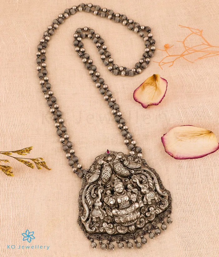 Silversmith Necklaces The Surabhi Lakshmi Silver Nakkasi Beads Necklace