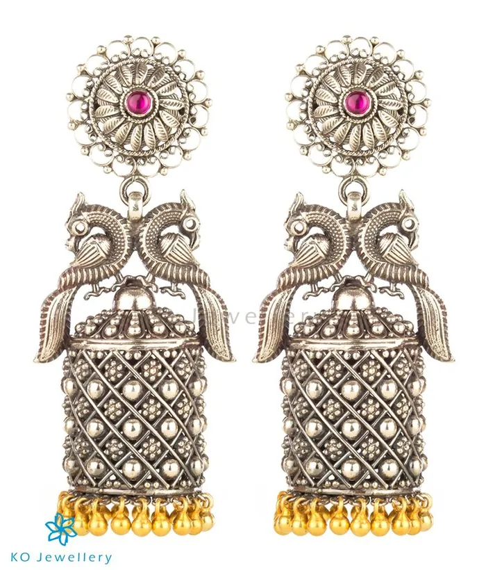 Silversmith Rings The Navilu Silver Peacock Jhumka Twotone