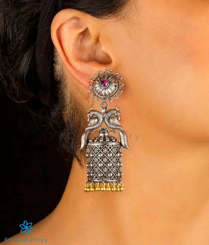 Silversmith Rings The Navilu Silver Peacock Jhumka Twotone