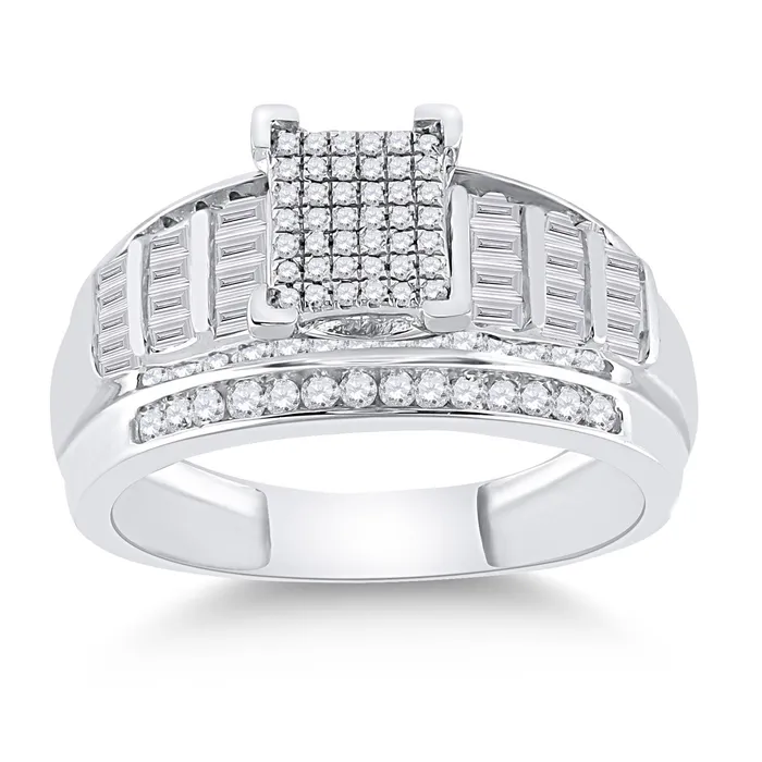 Sterling Silver Round Diamond Cluster Bridal Engagement Ring 38 Cttw S7 GND Rings Sterling Silver Round Diamond Cluster Bridal Engagement Ring 38 Cttw S7 GND Rings
