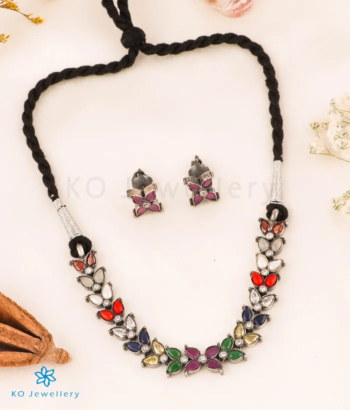 The Bhuvan Silver Navratna Necklace Silversmith Necklaces