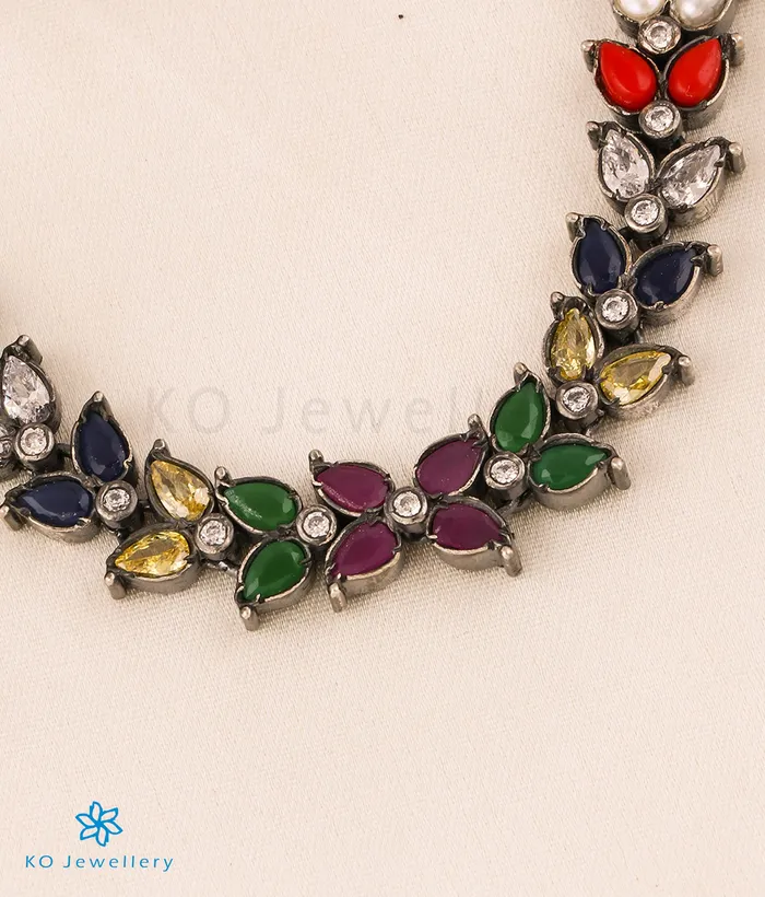The Bhuvan Silver Navratna Necklace Silversmith Necklaces