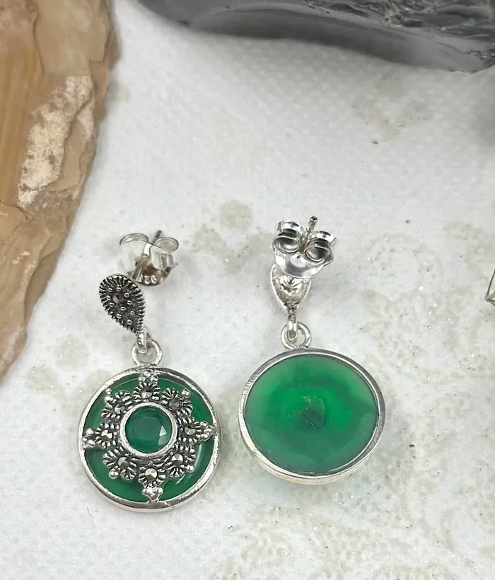 The Silver Marcasite Earrings Green Marcasite Earrings