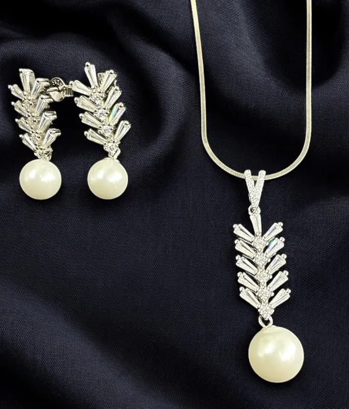 The Trigon Silver Pearl Pendant Set Imported Necklaces