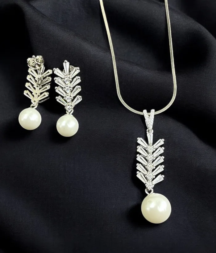 The Trigon Silver Pearl Pendant Set Imported Necklaces