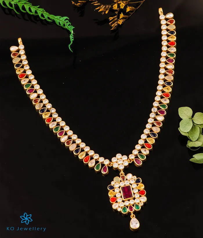 The Vyuti Silver Navratna Necklace Silversmith Necklaces