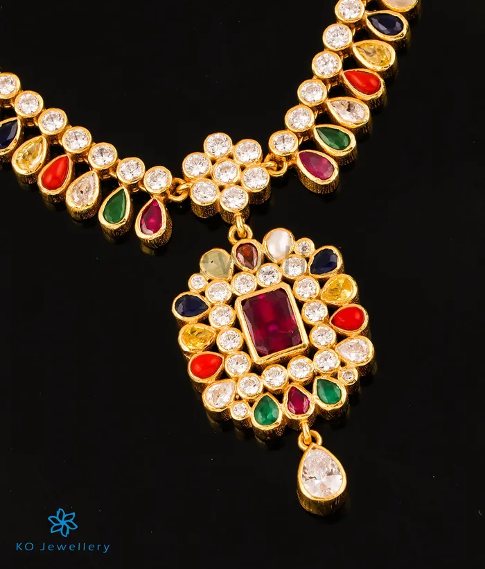The Vyuti Silver Navratna Necklace Silversmith Necklaces
