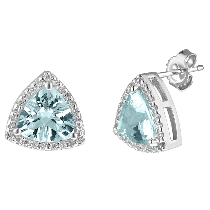 Trillion Cut Aquamarine With Round Natural Earth Mined Diamond 598 Carats Stud Earring GB Earrings Trillion Cut Aquamarine With Round Natural Earth Mined Diamond 598 Carats Stud Earring GB Earrings