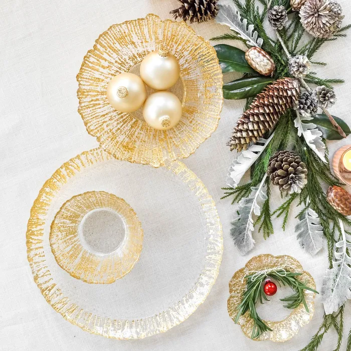 Vietri Vietri Rufolo Glass Gold Round Platter Decorative Glassware Serving Plate PreStyled Sets Vietri Vietri Rufolo Glass Gold Round Platter Decorative Glassware Serving Plate PreStyled Sets