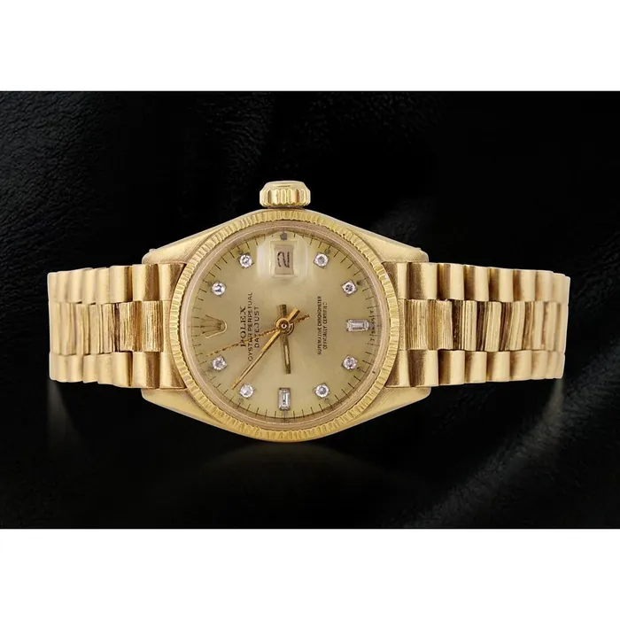 Watches GB Rolex President Diamond Dial Fluted Bezel Yellow Gold Lady Watch