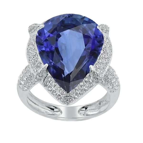 White Gold Halo Pear Ceylon Sapphire Natural Earth Mined Diamond Ring 550 Carats HarryChadEntcom Rings