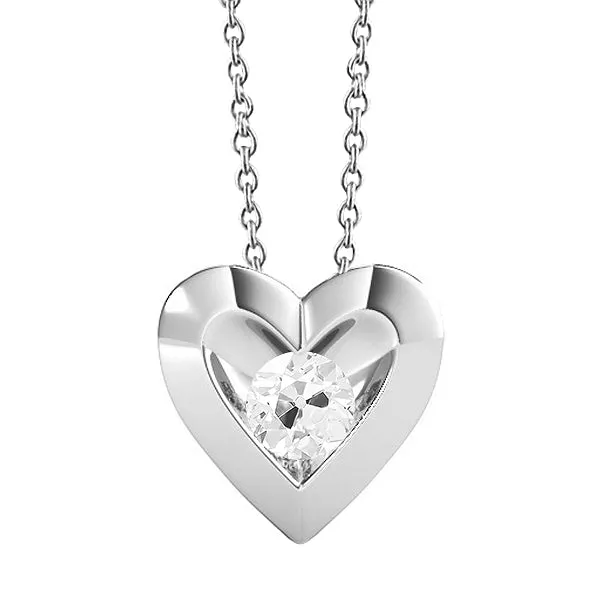White Gold Natural Earth Mined Diamond Heart Pendant With Chain Round Old Cut 1 Carat HarryChadEntcom Necklaces White Gold Natural Earth Mined Diamond Heart Pendant With Chain Round Old Cut 1 Carat HarryChadEntcom Necklaces