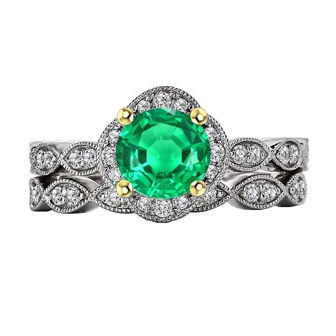 Womens Green Emerald Bridal Ring Set Antique Style Jewelry HarryChadEntcom Rings Womens Green Emerald Bridal Ring Set Antique Style Jewelry HarryChadEntcom Rings