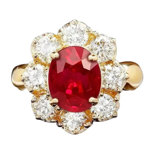 Yellow Gold 14K Red Ruby Natural Earth Mined Diamond Wedding Ring Jewelry 4 Carats GB Rings Yellow Gold 14K Red Ruby Natural Earth Mined Diamond Wedding Ring Jewelry 4 Carats GB Rings